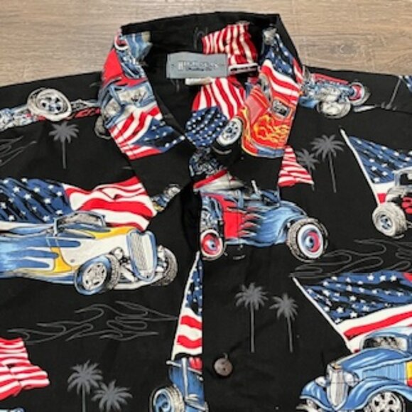 High Seas Trading Co. Patriotic Shirt Mens Size‎ 3XLT  Vintage Cars & Flag - Picture 12 of 14